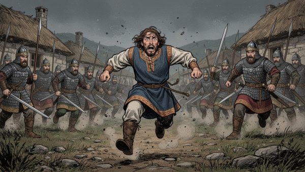 селянин преследван от византийски войници