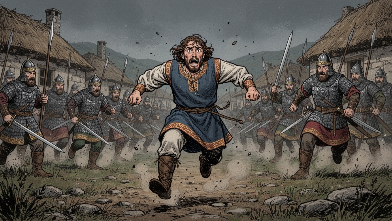 селянин преследван от византийски войници